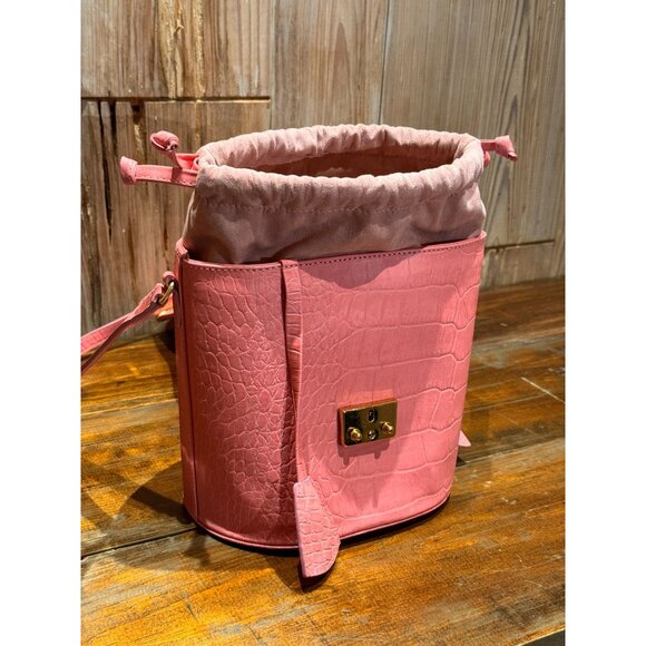EVERYDAY TRENDING PINK FAUX CROC SKIN 80'S 90'S Y2K TATIANA LUNA BUCKET SHOULDER - Picture 5 of 6